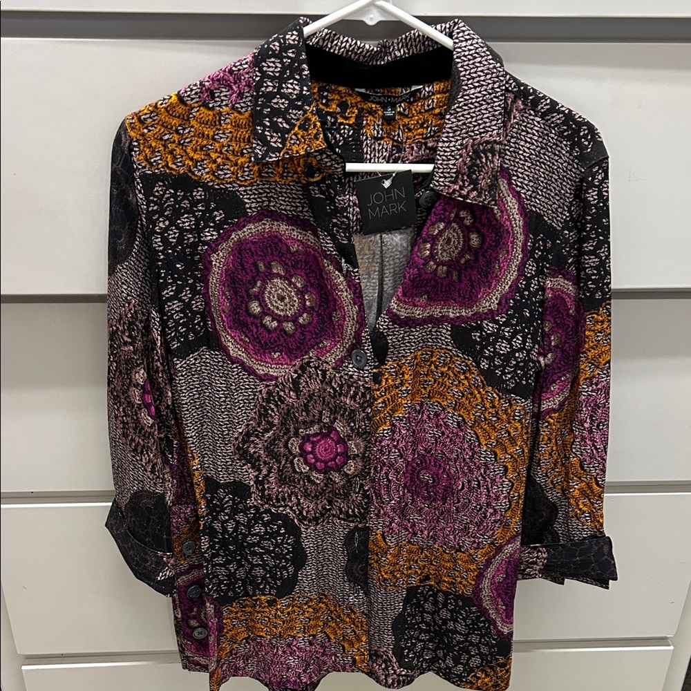 John Mark Women's Vibrant Purple and Orange Button Down Shirt, new with tags